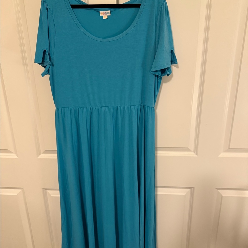 LuLaRoe Aqua Blue Riley Midi Dress
